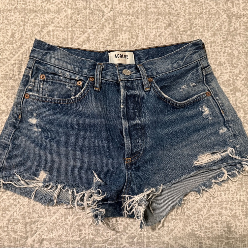 AGOLDE Parker Short — Blue Distressed Denim Cutoffs